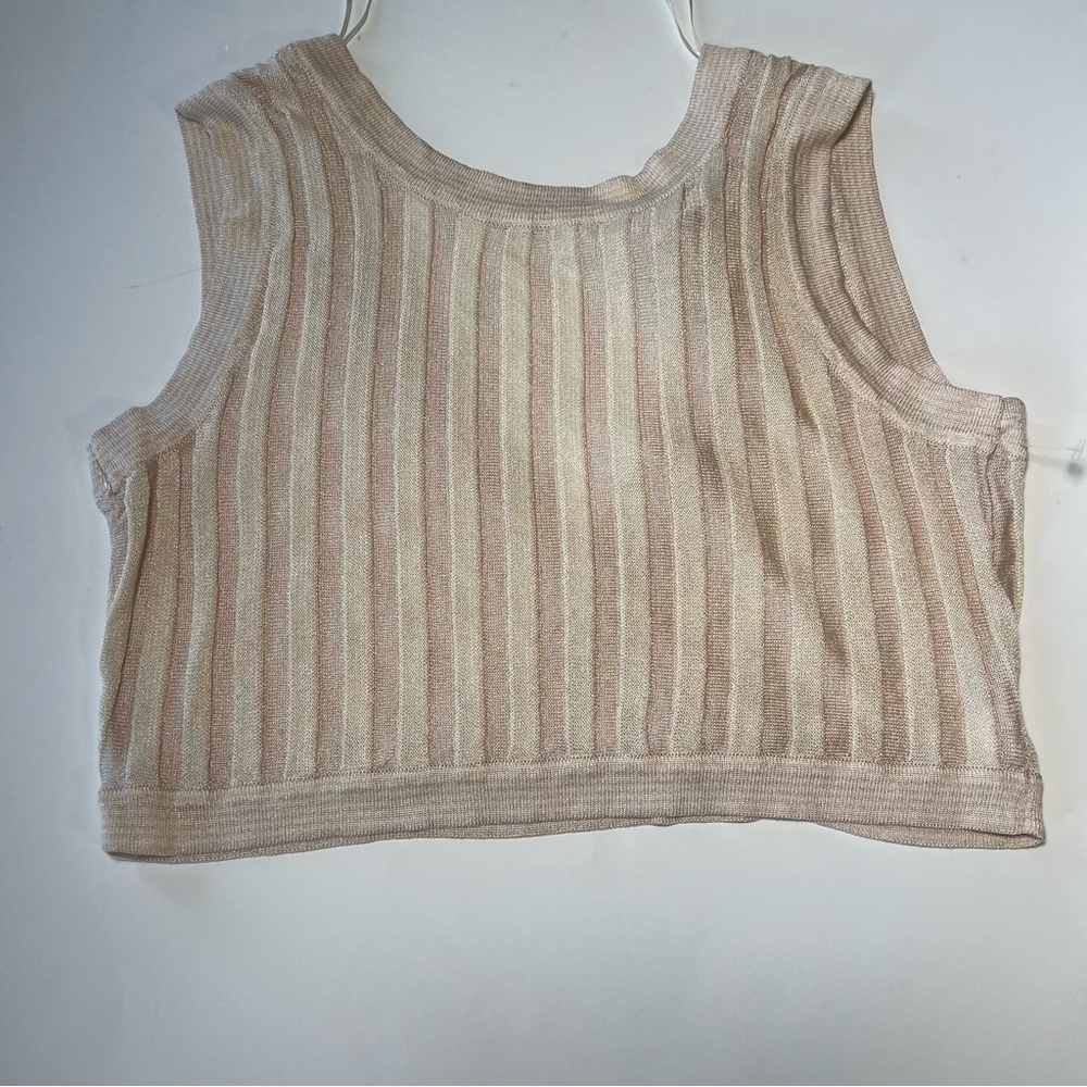 House of Harlow 1960 revolve beige vertical stripe tank v back boho NWOT Medium